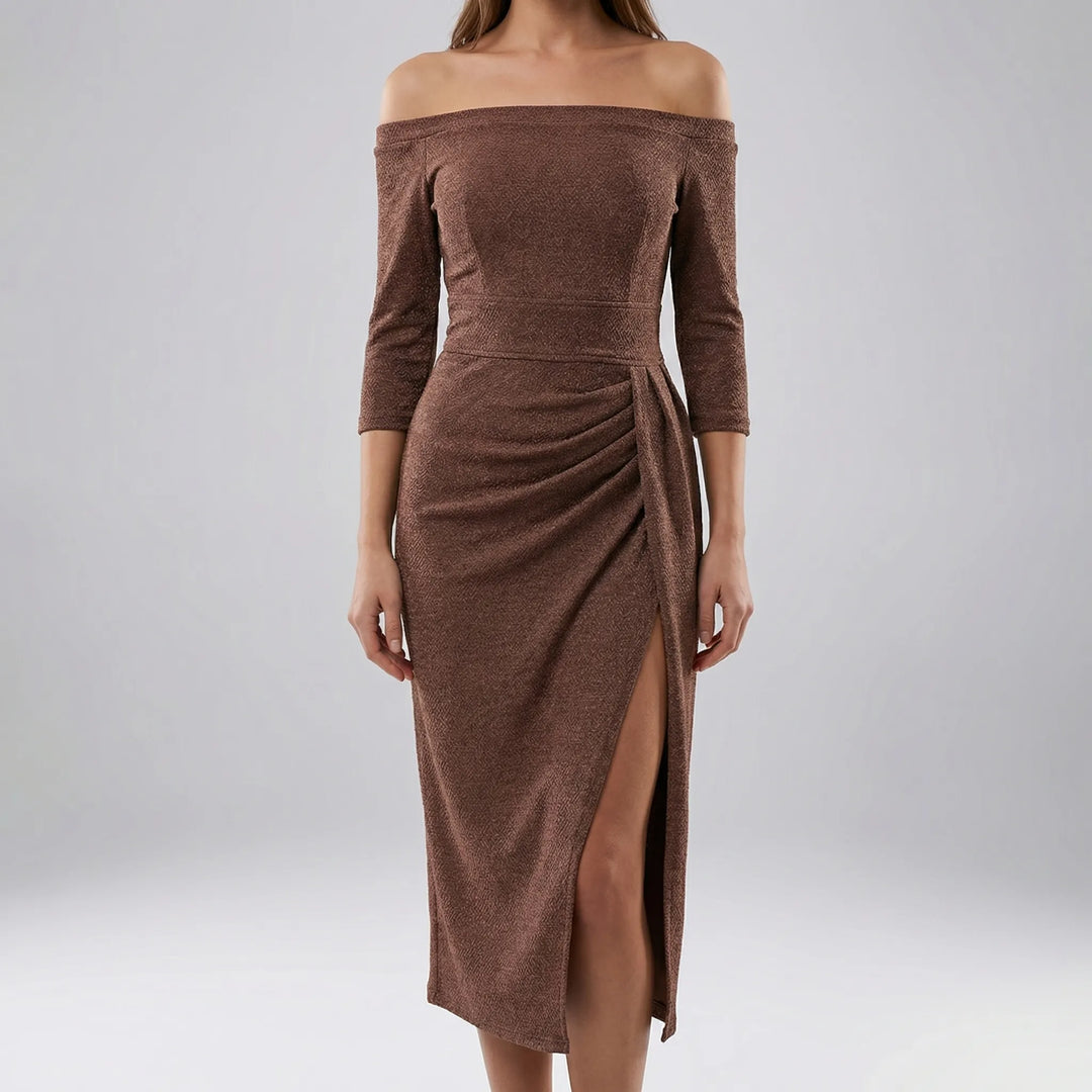 Slantrix - Off-Shoulder Bodycon Midi Dress