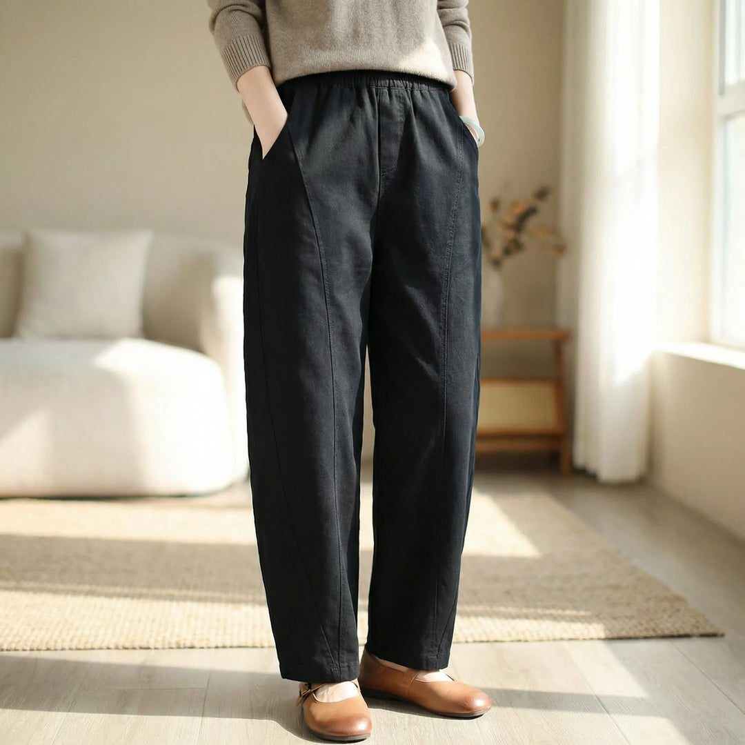 Slaxora - Relaxed Fit Solid Color Pants