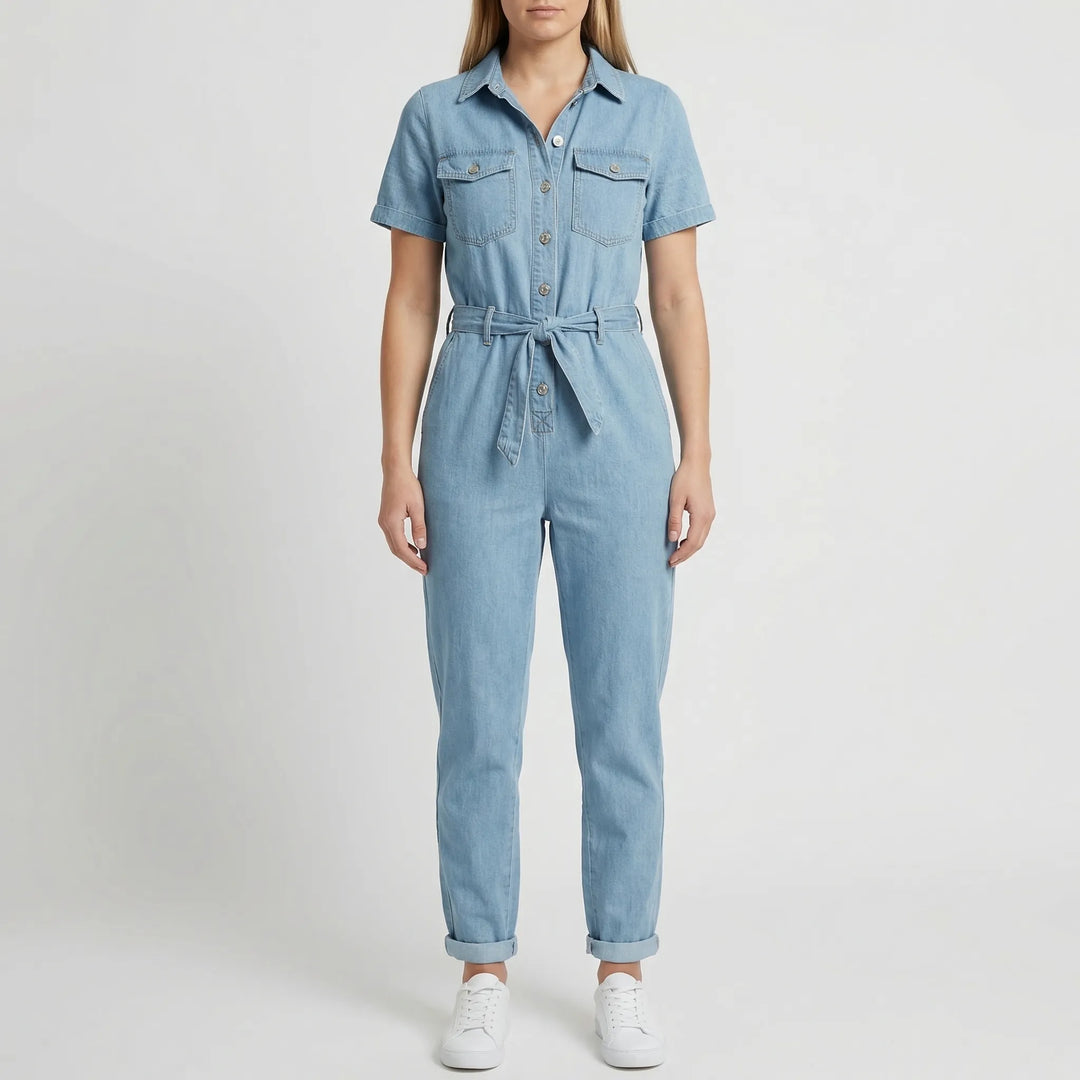 Slymara - Short Sleeve Button-Front Women's Jumpsuit