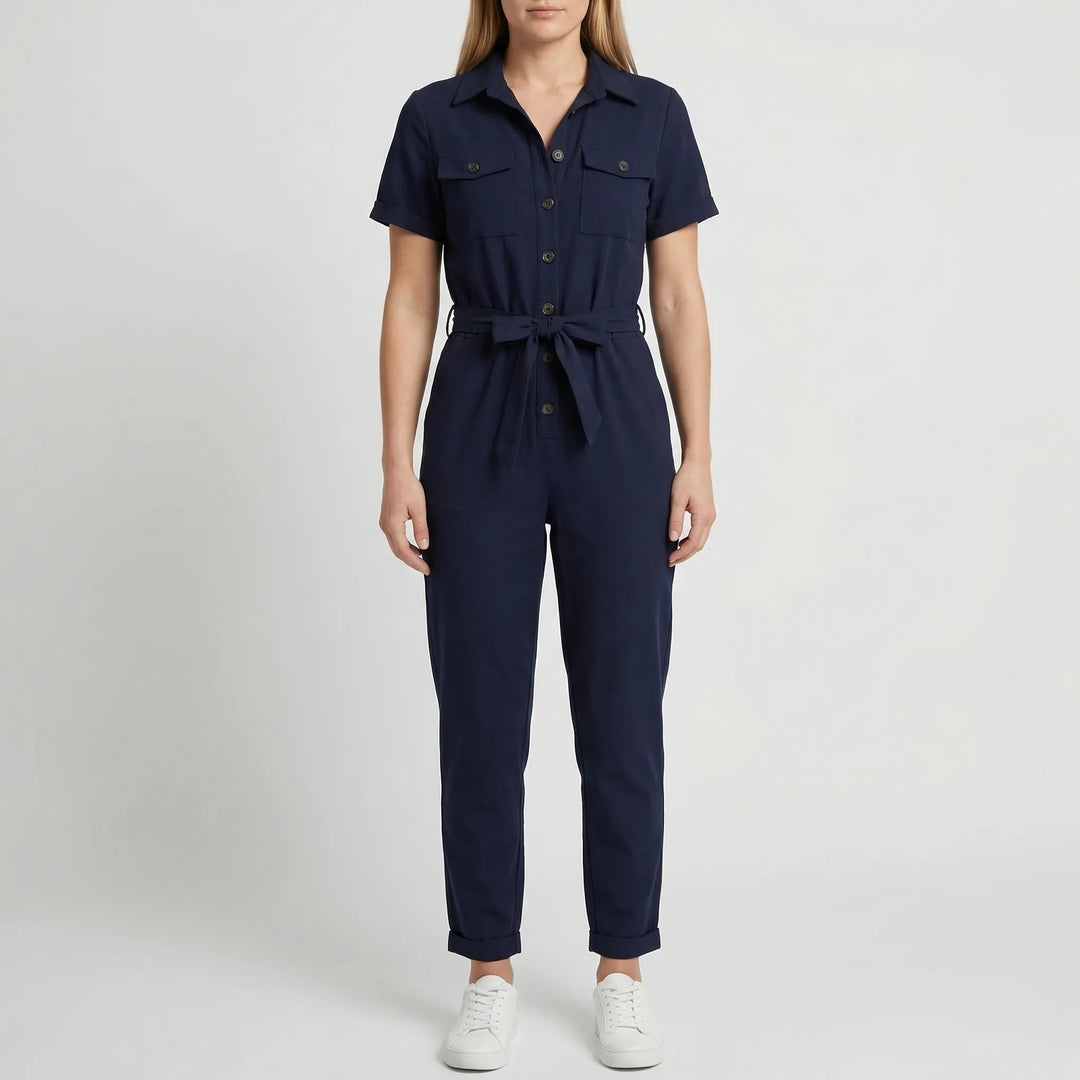 Slymara - Short Sleeve Button-Front Women's Jumpsuit