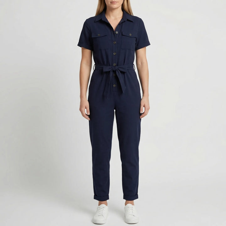 Slymara - Short Sleeve Button-Front Women's Jumpsuit