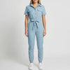 Kortärmad knapp-fram kvinnors jumpsuit