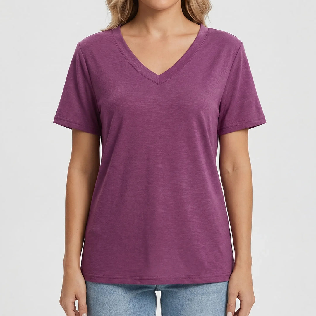 Slyvera - V-Neck Short Sleeve Women's Top