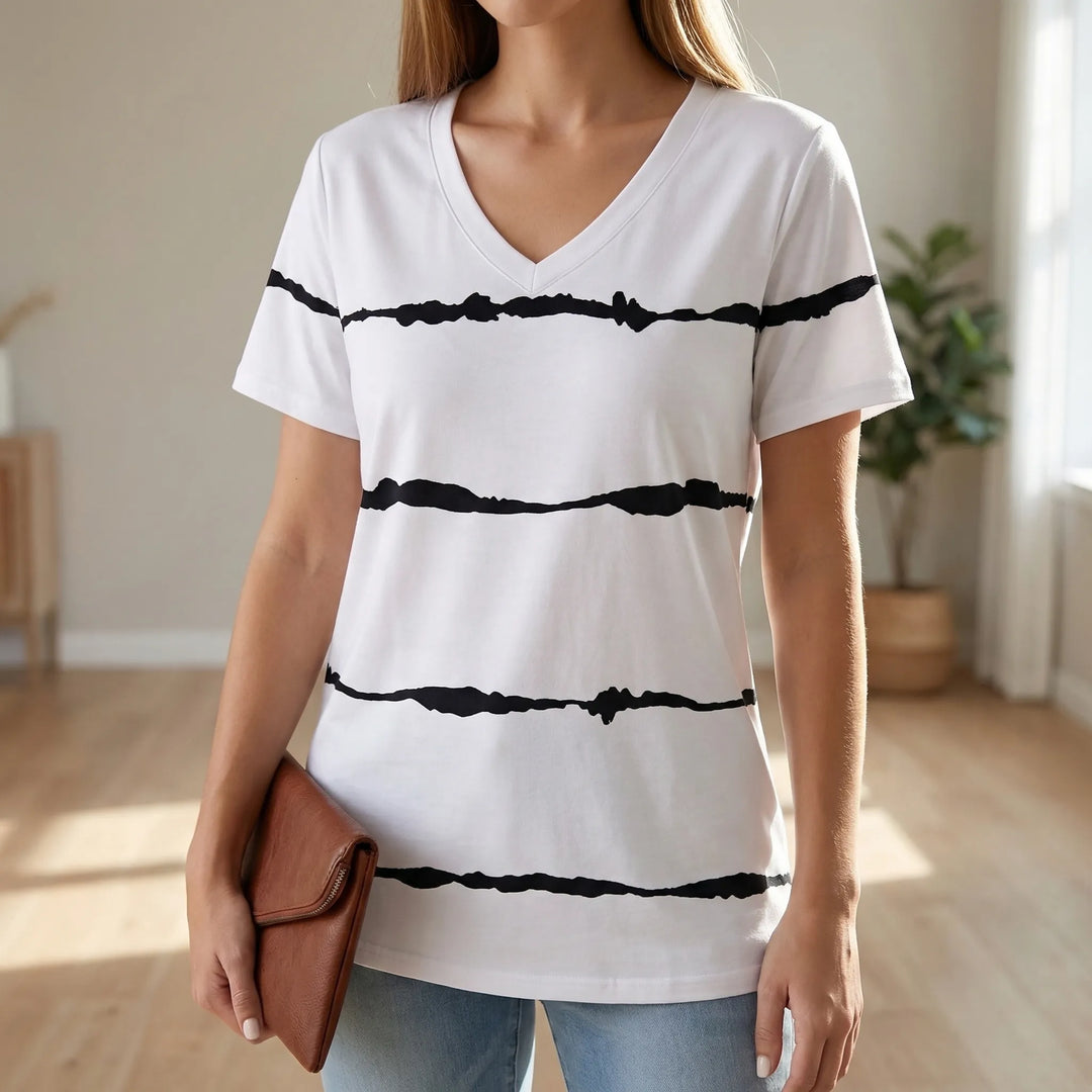 Slyvera - V-Neck Short Sleeve Women's Top
