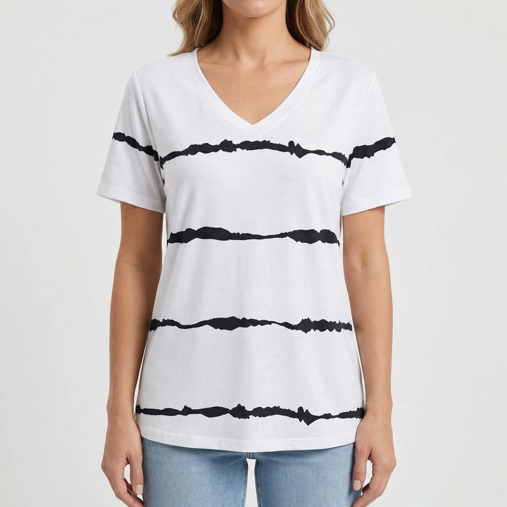 Slyvera - V-Neck Short Sleeve Women's Top