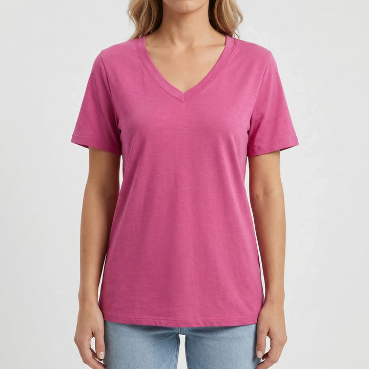 Slyvera - V-Neck Short Sleeve Women's Top