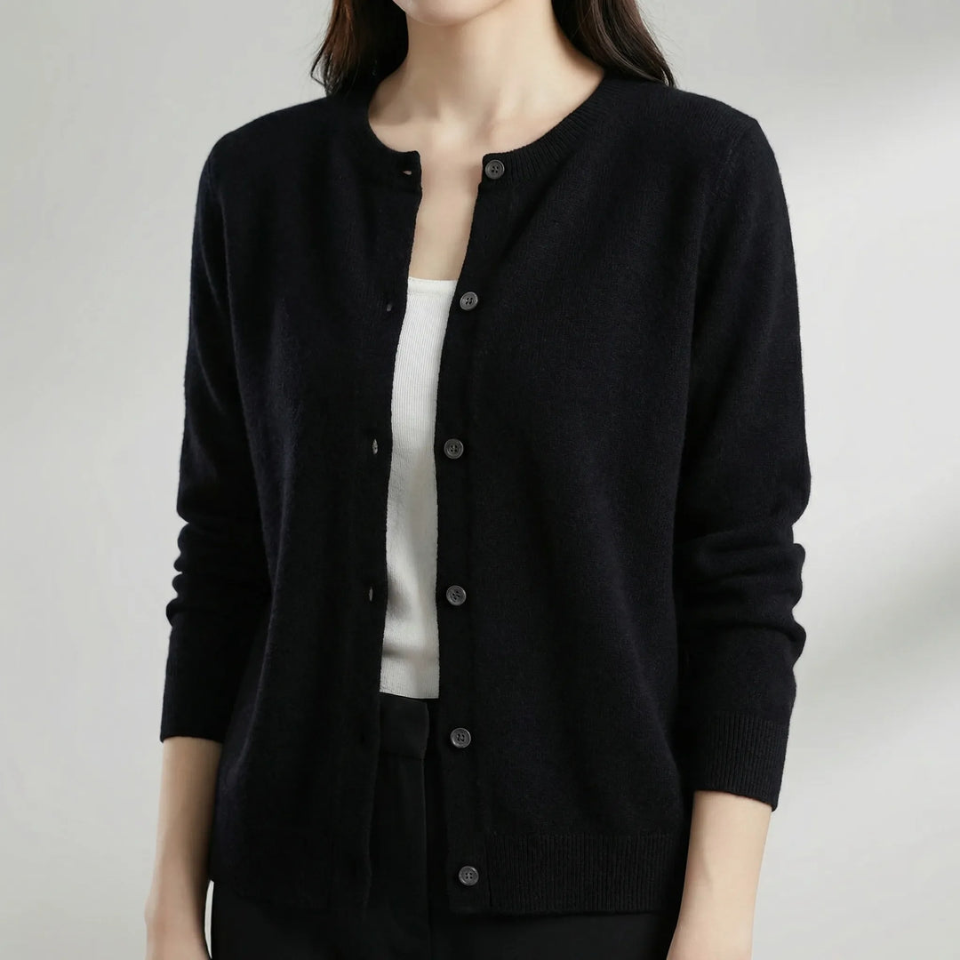 Softera - Button-Front O-Neck Women's Cardigan