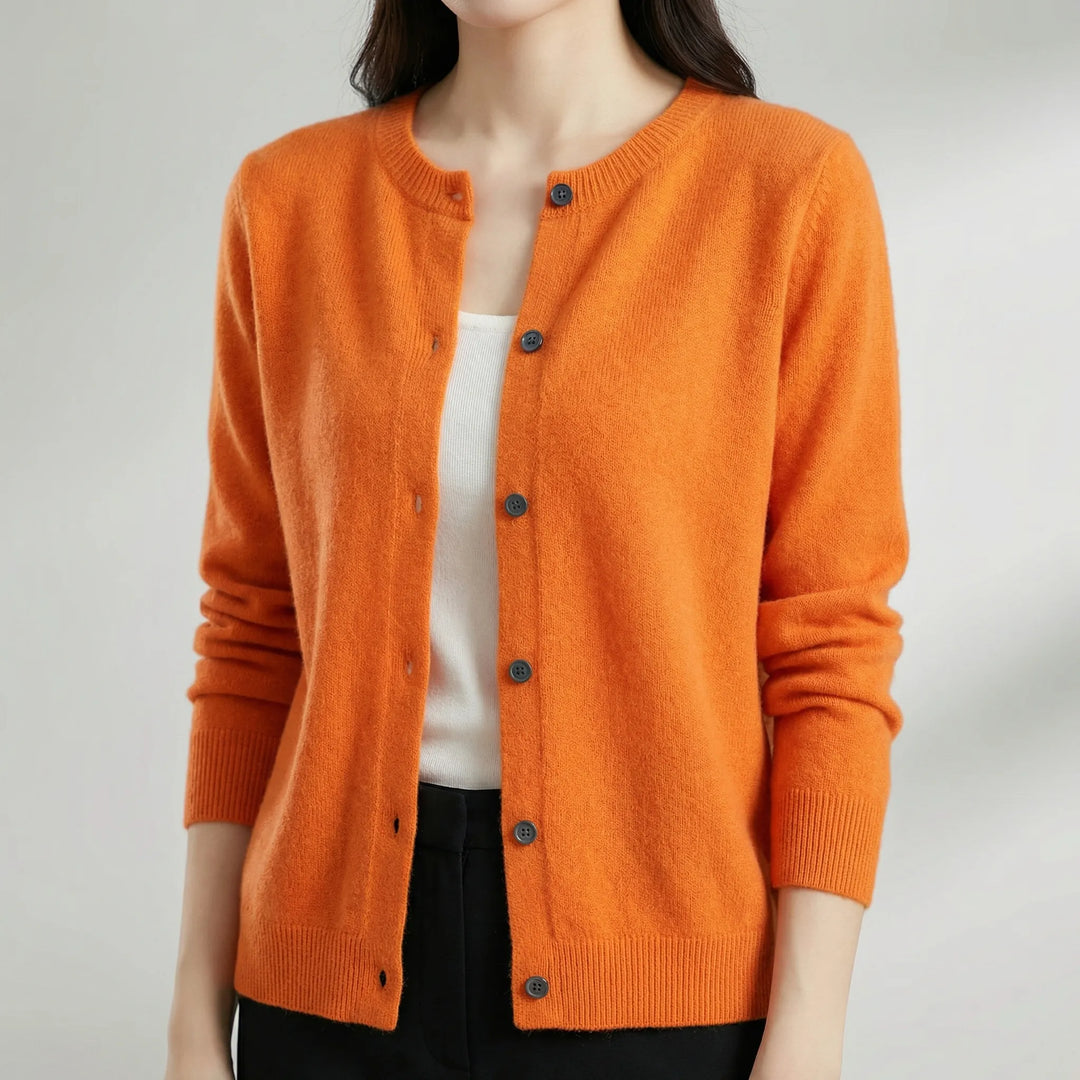 Softera - Button-Front O-Neck Women's Cardigan