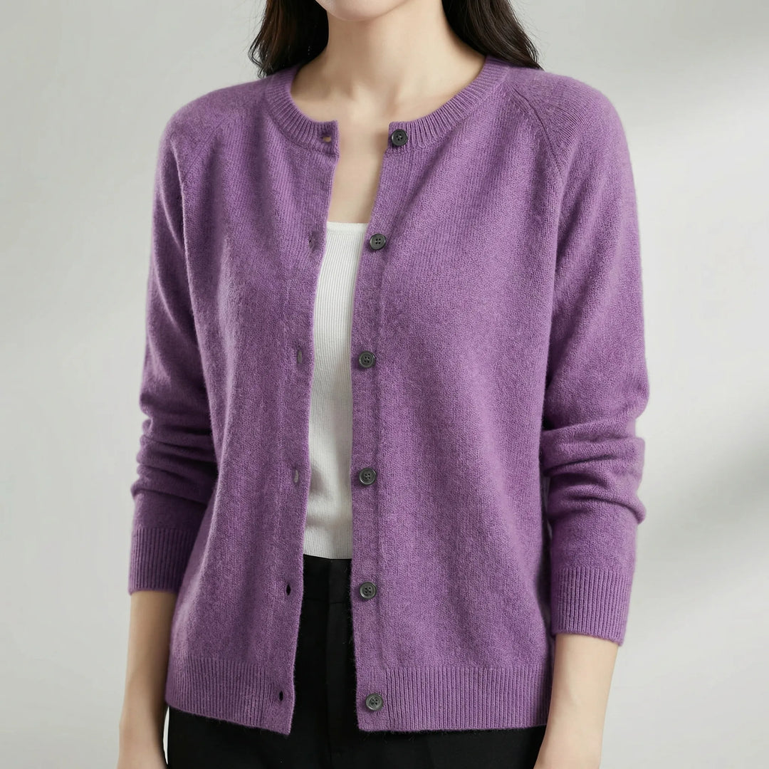 Softera - Button-Front O-Neck Women's Cardigan