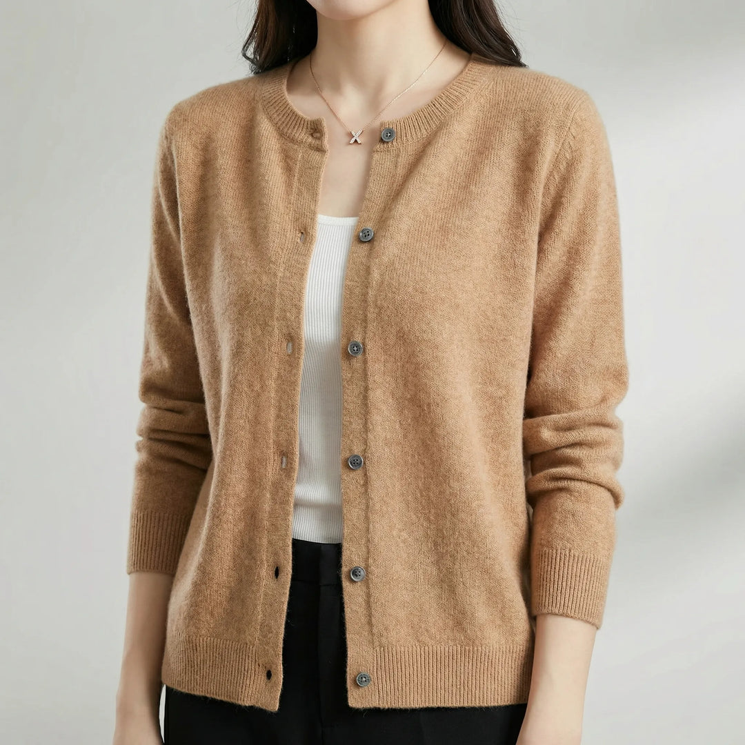 Softera - Button-Front O-Neck Women's Cardigan