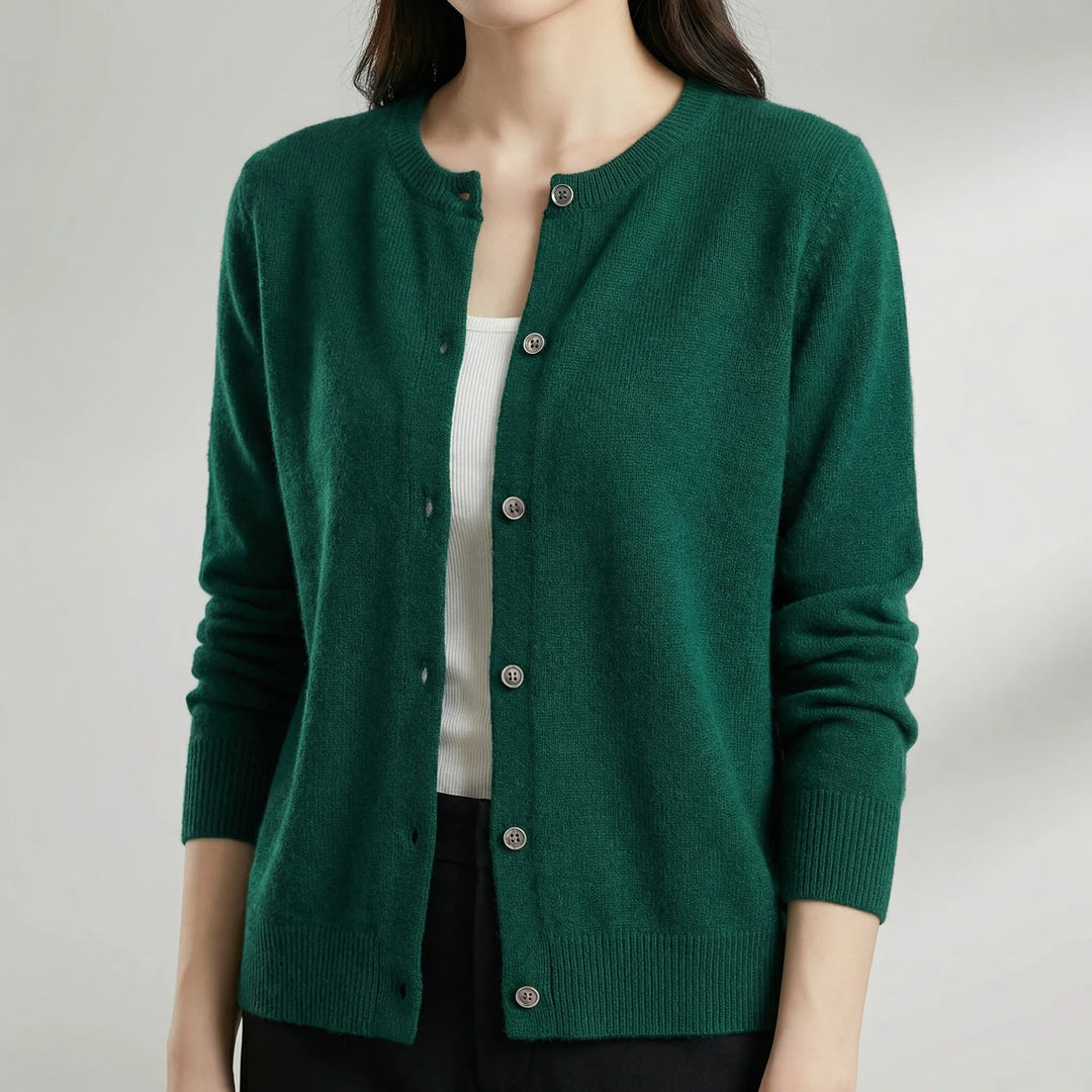 Softera - Button-Front O-Neck Women's Cardigan