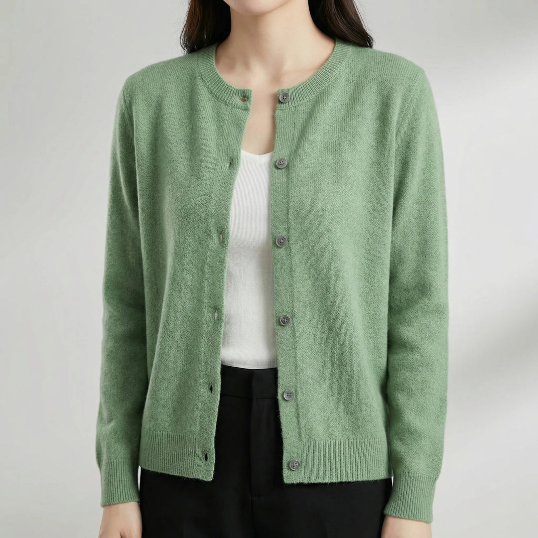 Softera - Button-Front O-Neck Women's Cardigan