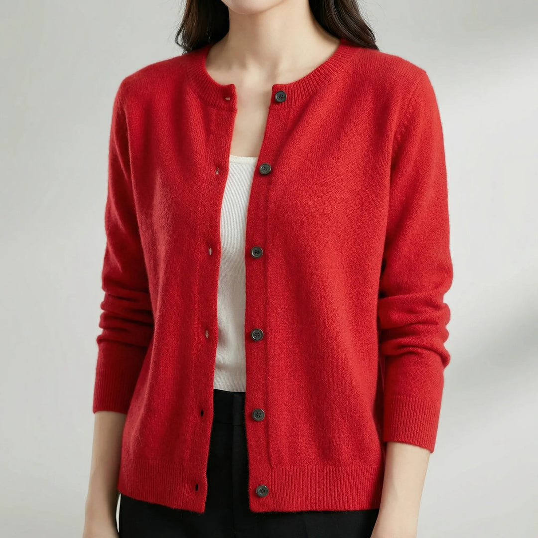Softera - Button-Front O-Neck Women's Cardigan