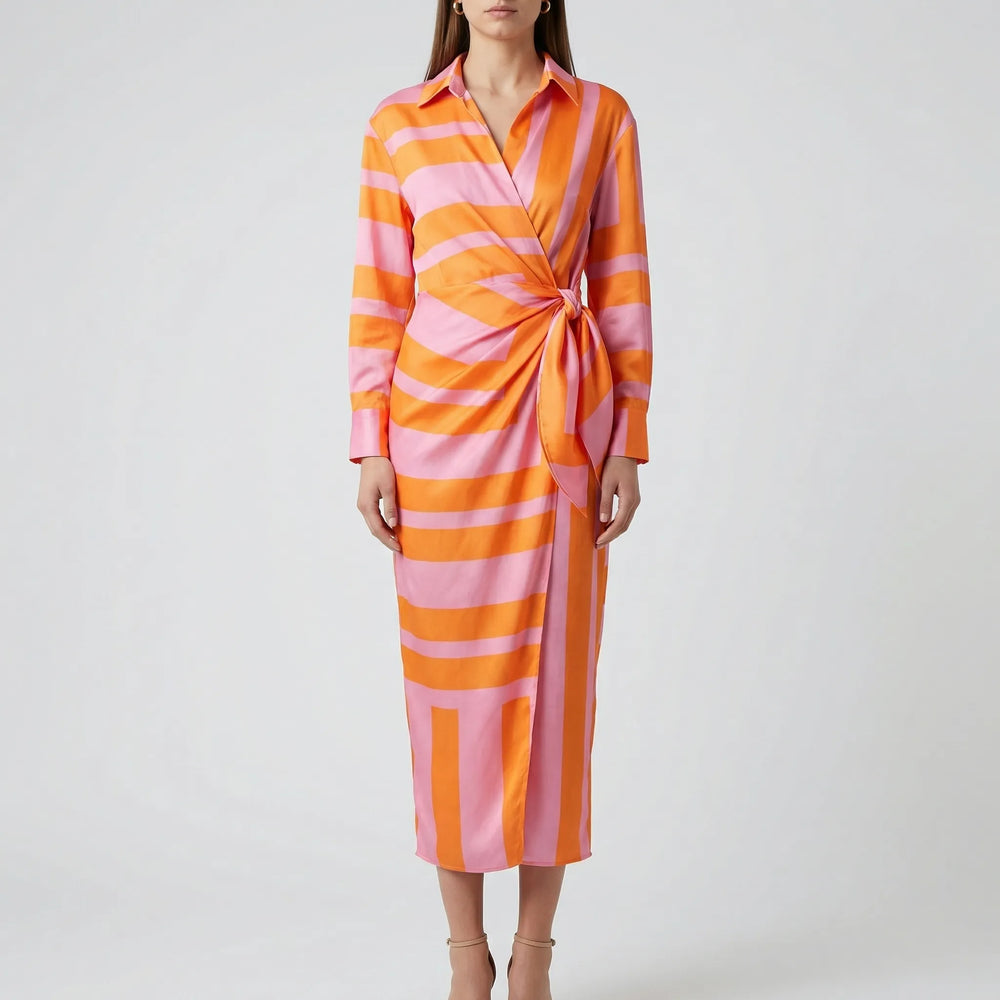 Solanta - Bold Striped Midi Shirt Dress