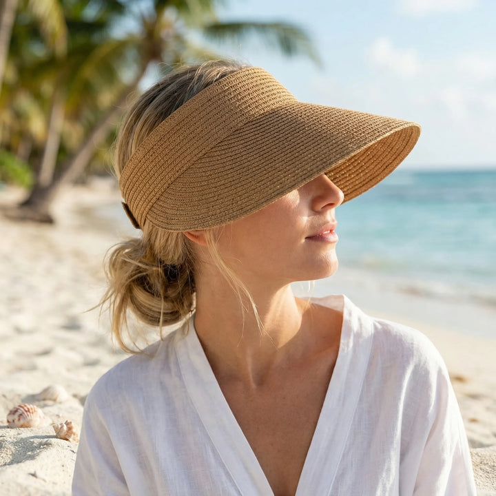 Solanti - Foldable Wide-Brim Woven Sun Visor