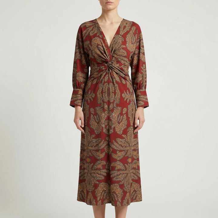 Solenne - Long Sleeve Wrap-Style Midi Dress