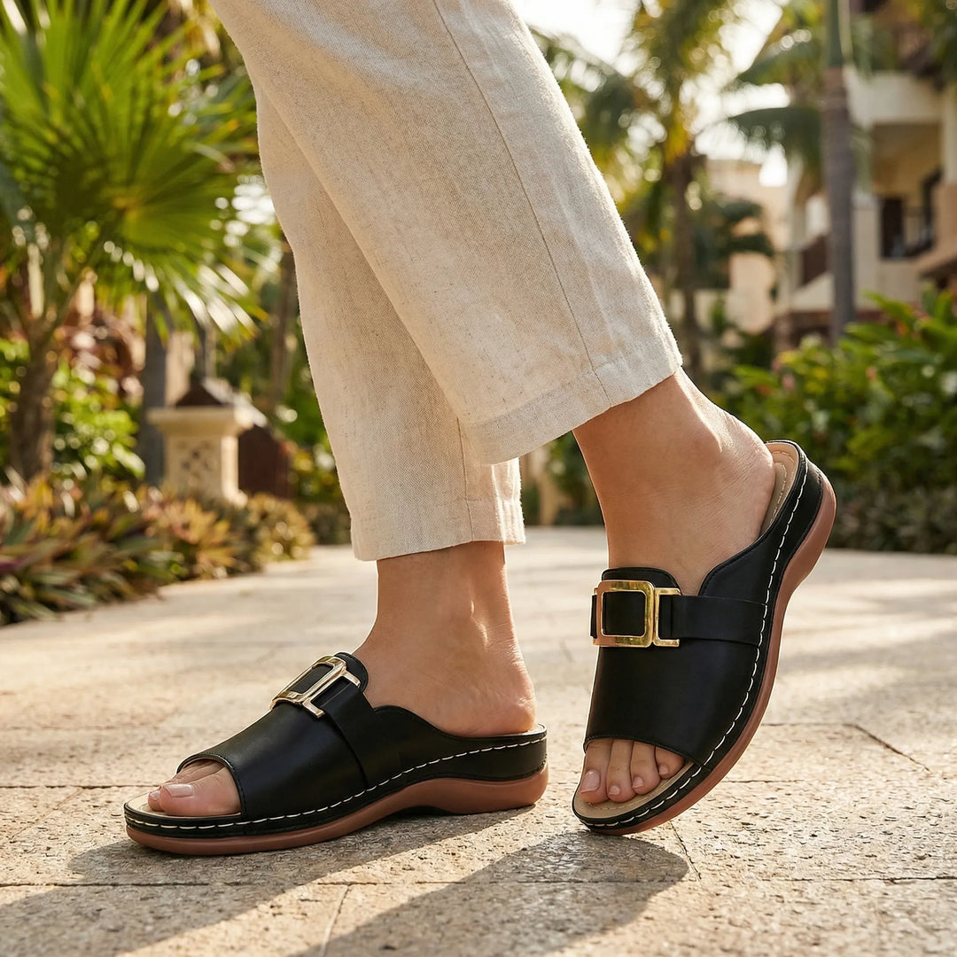 Soltrea - Open-Toe Low Wedge Slide Sandal