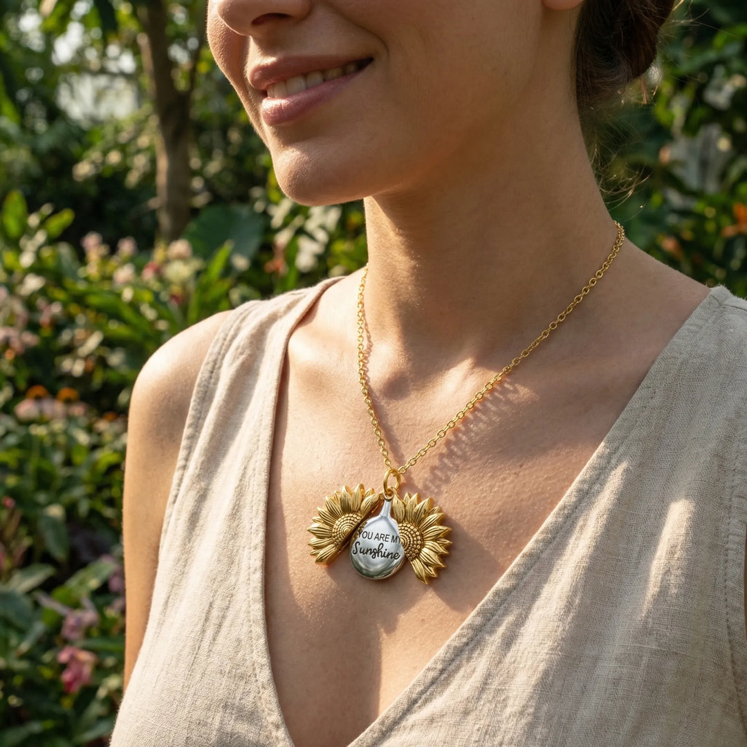 Solvara - Sunflower Locket Pendant Necklace