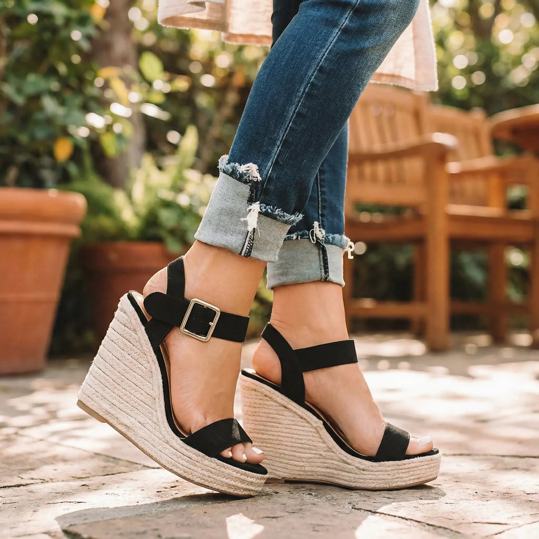 Solvena - Platform Wedge Ankle Strap Sandal