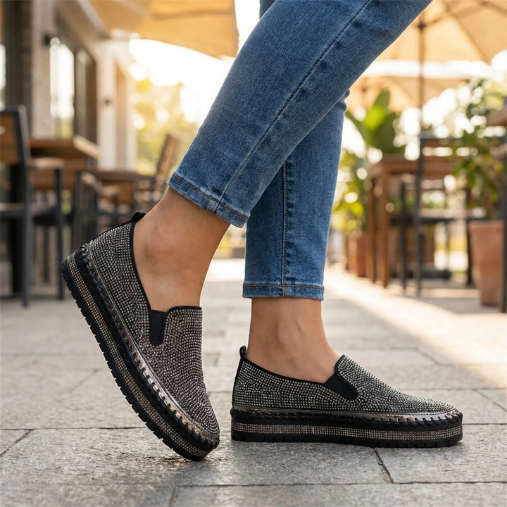 Sparkova - Rhinestone Embellished Slip-On Flat