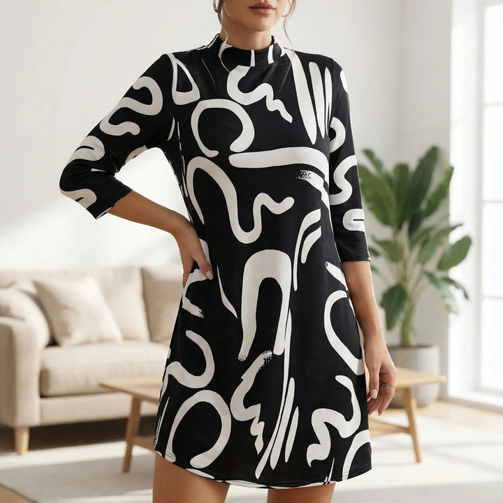 Stellvra - Straight-Cut Printed Knee-Length Dress