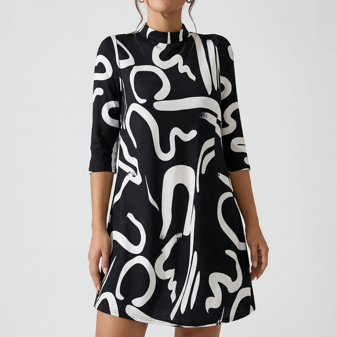 Stellvra - Straight-Cut Printed Knee-Length Dress