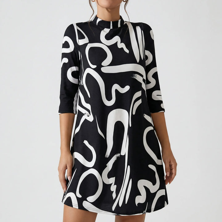 Stellvra - Straight-Cut Printed Knee-Length Dress