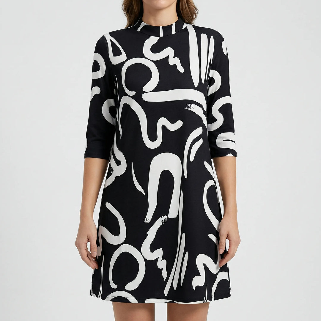 Stellvra - Straight-Cut Printed Knee-Length Dress