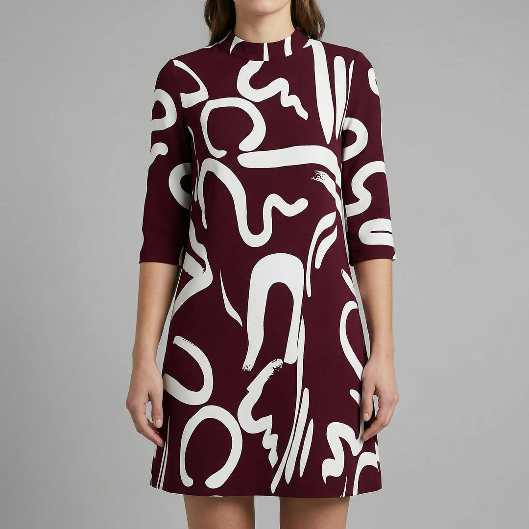 Stellvra - Straight-Cut Printed Knee-Length Dress