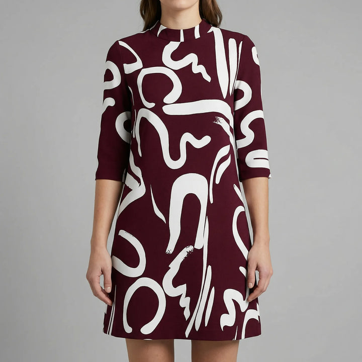 Stellvra - Straight-Cut Printed Knee-Length Dress