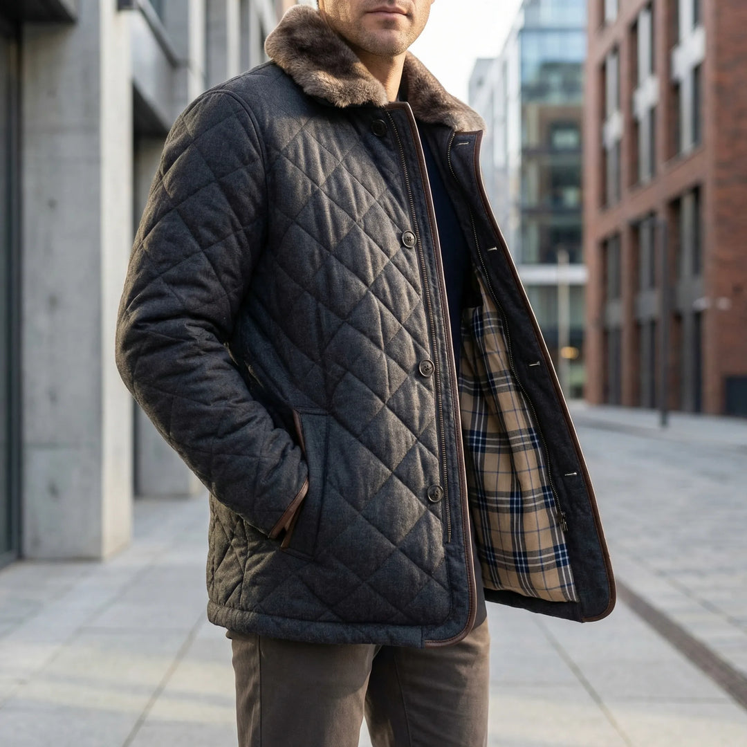 Strandex - Quilted Button-Front Stand Collar Jacket