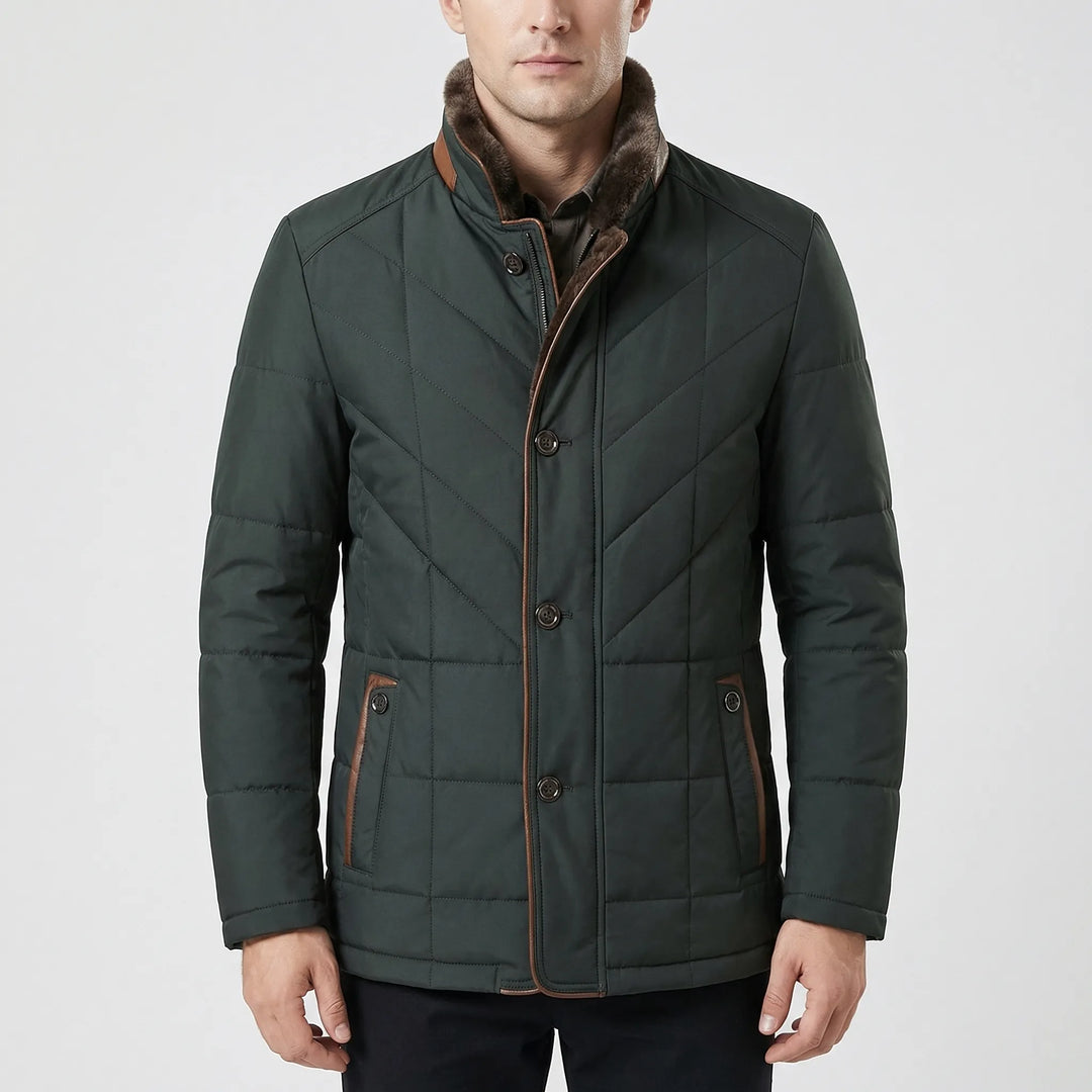 Strandex - Quilted Button-Front Stand Collar Jacket