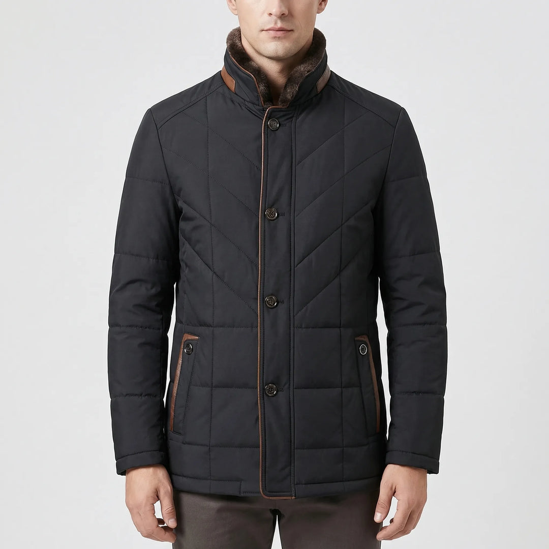 Strandex - Quilted Button-Front Stand Collar Jacket