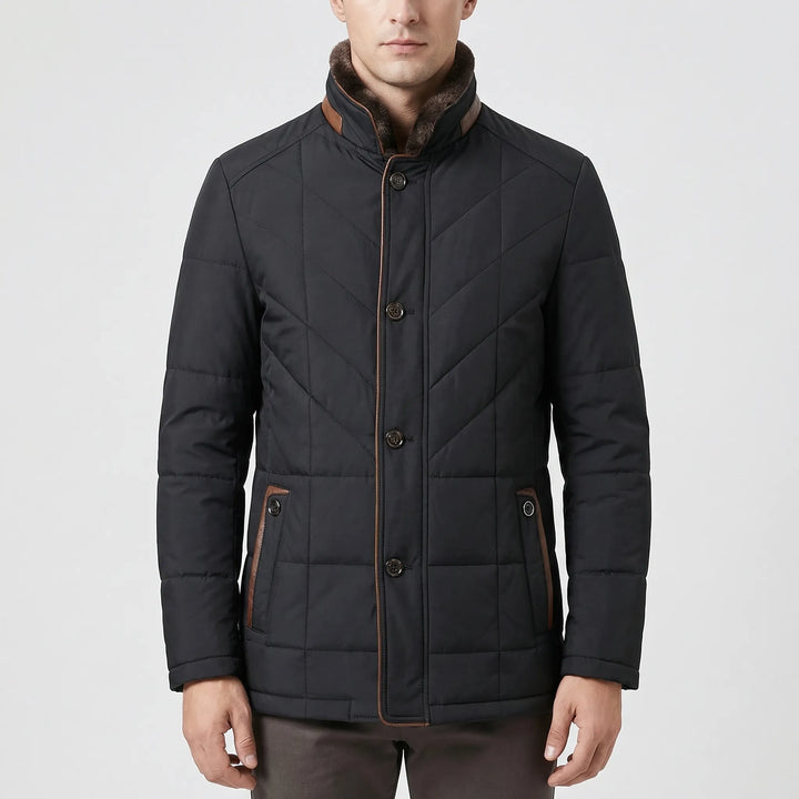 Strandex - Quilted Button-Front Stand Collar Jacket