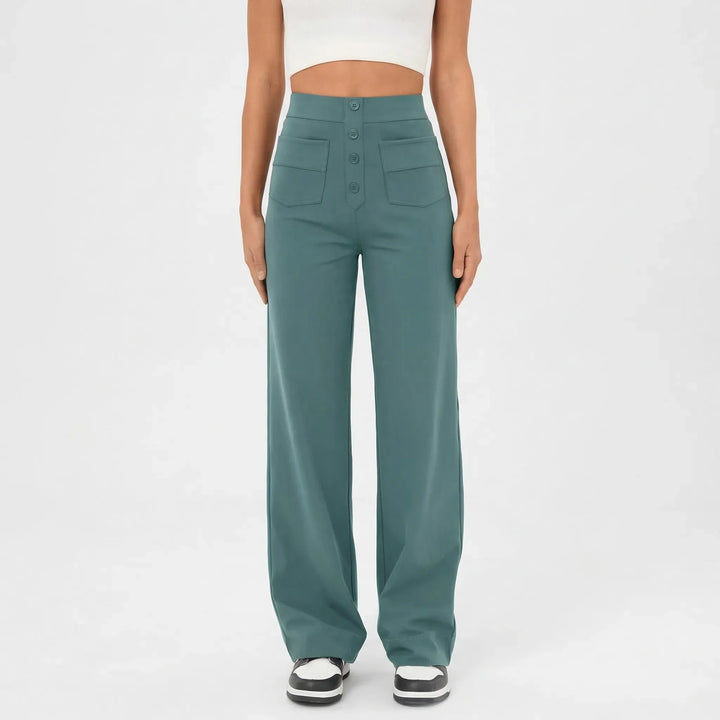 Streivelle - High-Waist Straight-Leg Casual Pants