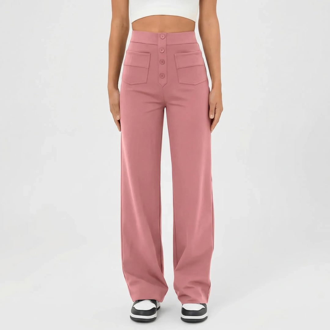 Streivelle - High-Waist Straight-Leg Casual Pants