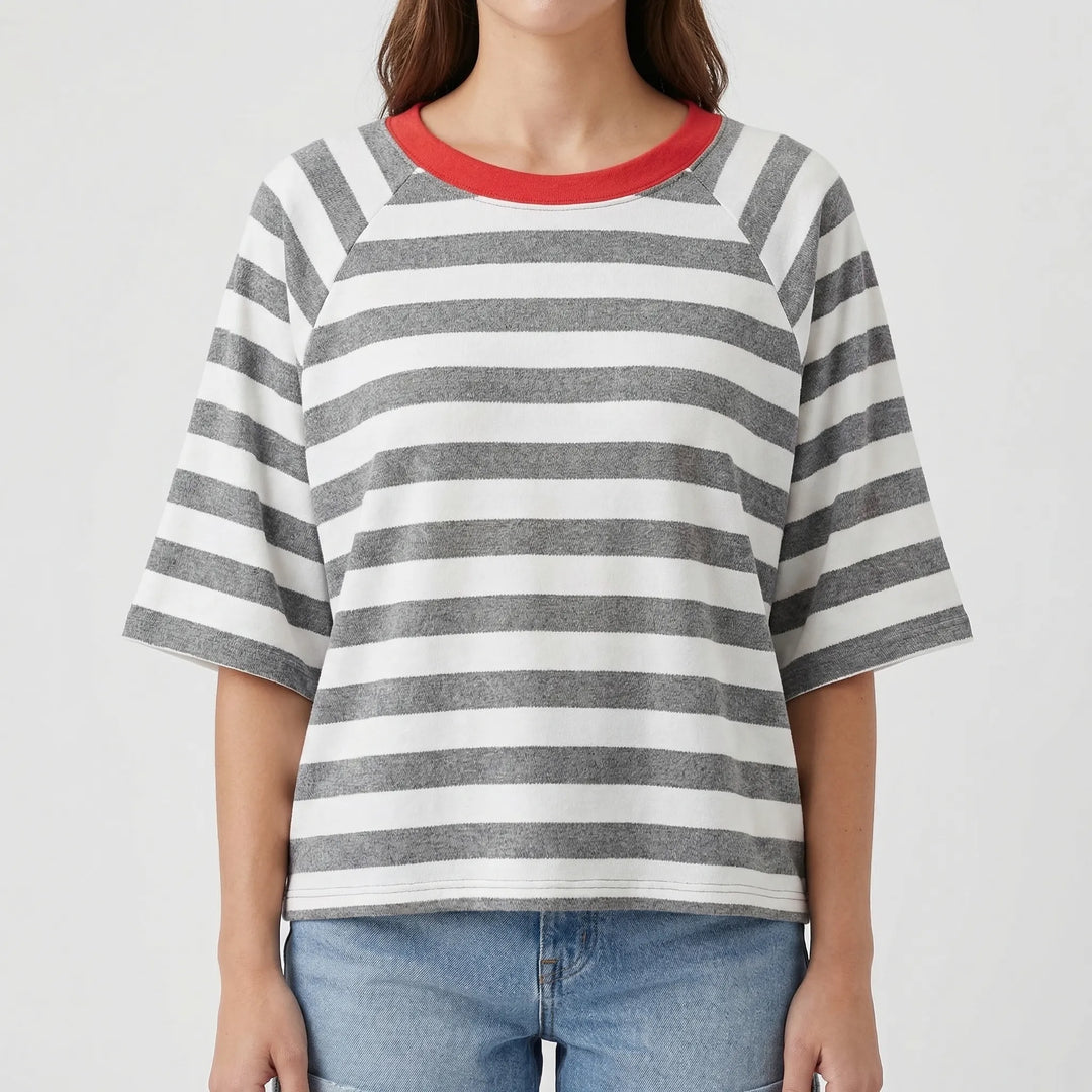 Stripova - Striped Color Block Crewneck Top