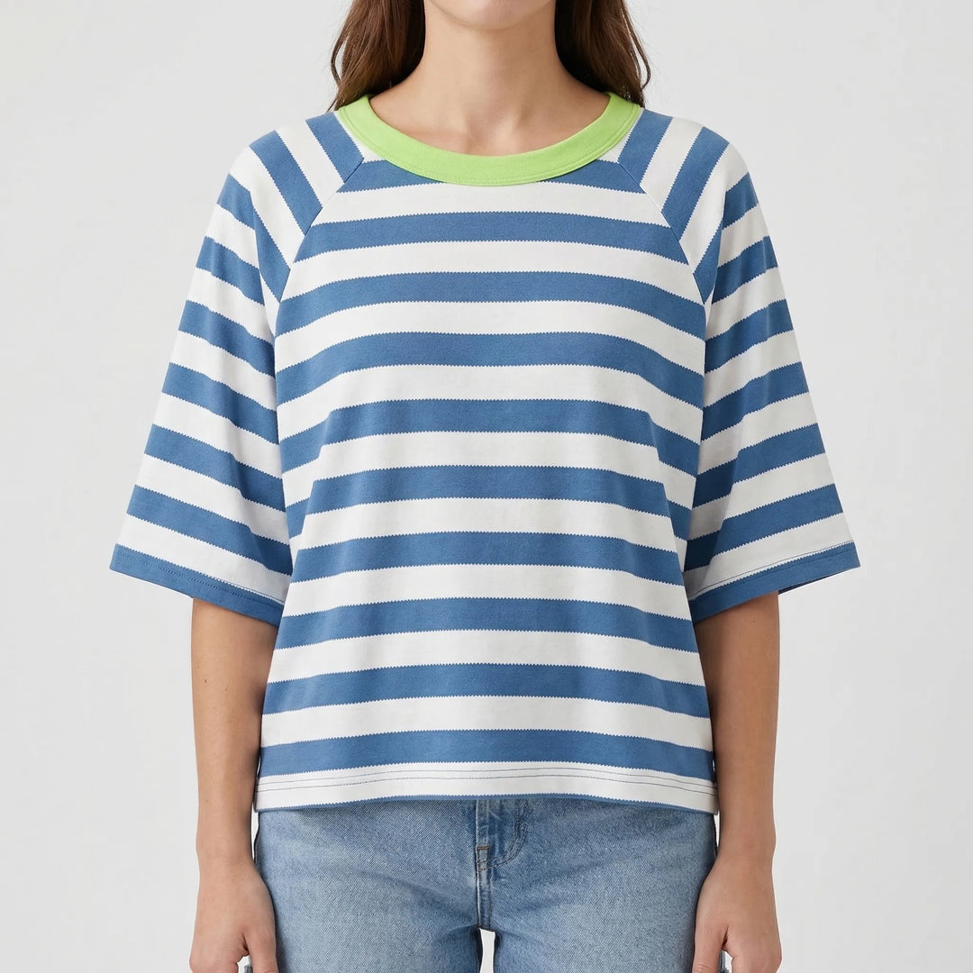 Stripova - Striped Color Block Crewneck Top