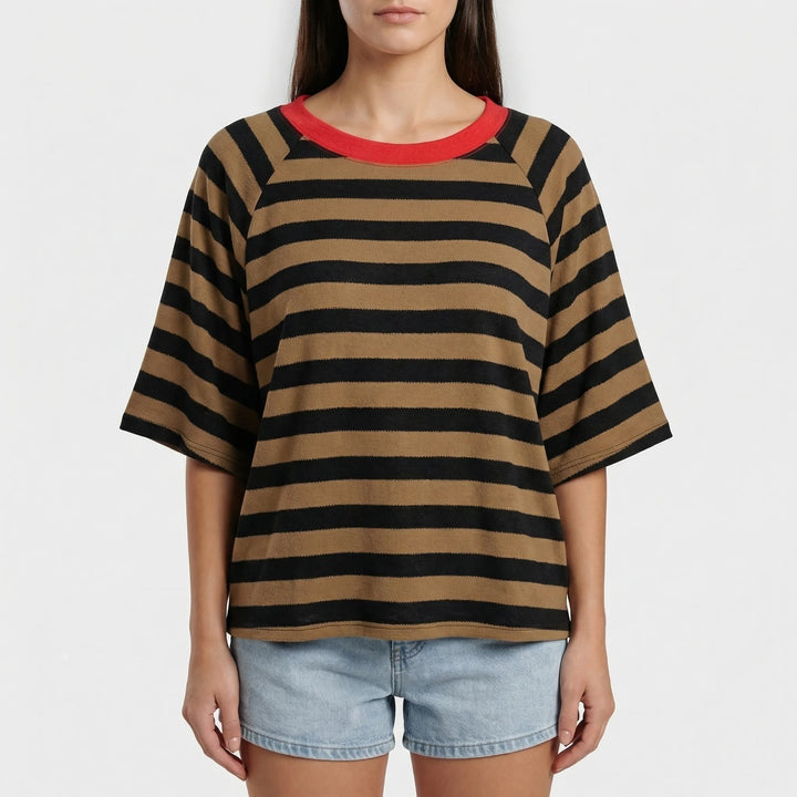Stripova - Striped Color Block Crewneck Top