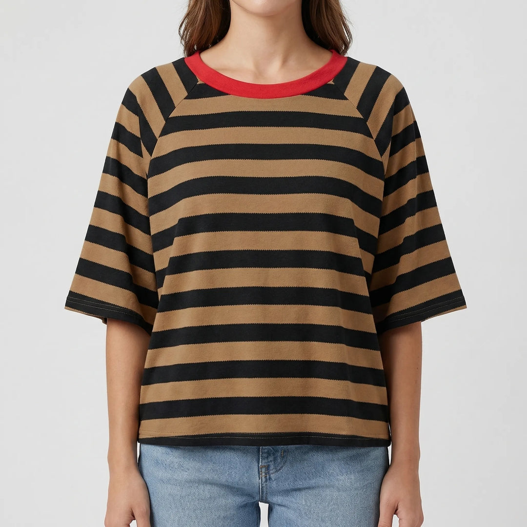 Stripova - Striped Color Block Crewneck Top