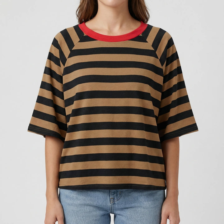 Stripova - Striped Color Block Crewneck Top