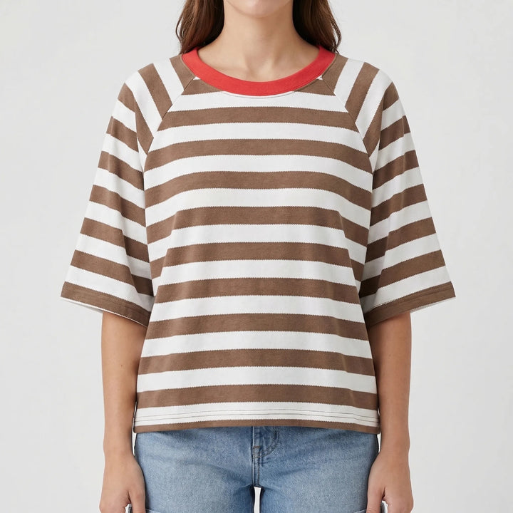Stripova - Striped Color Block Crewneck Top