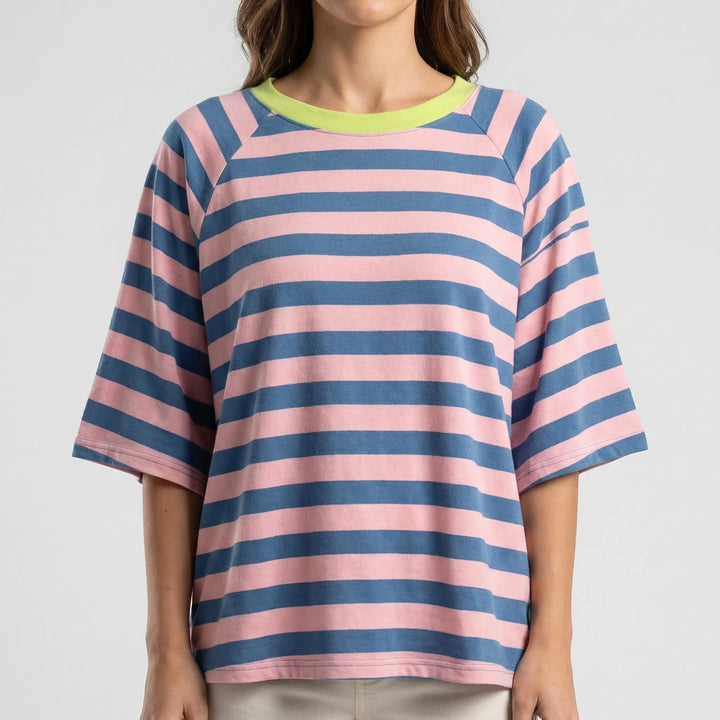 Stripova - Striped Color Block Crewneck Top