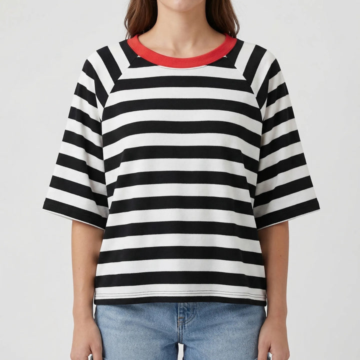 Stripova - Striped Color Block Crewneck Top