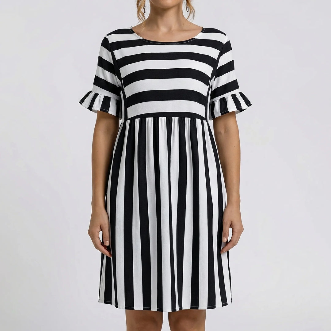 Strivella - Striped Short Sleeve Midi Dress