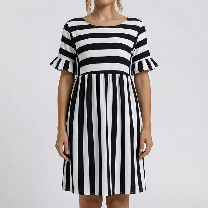 Strivella - Striped Short Sleeve Midi Dress