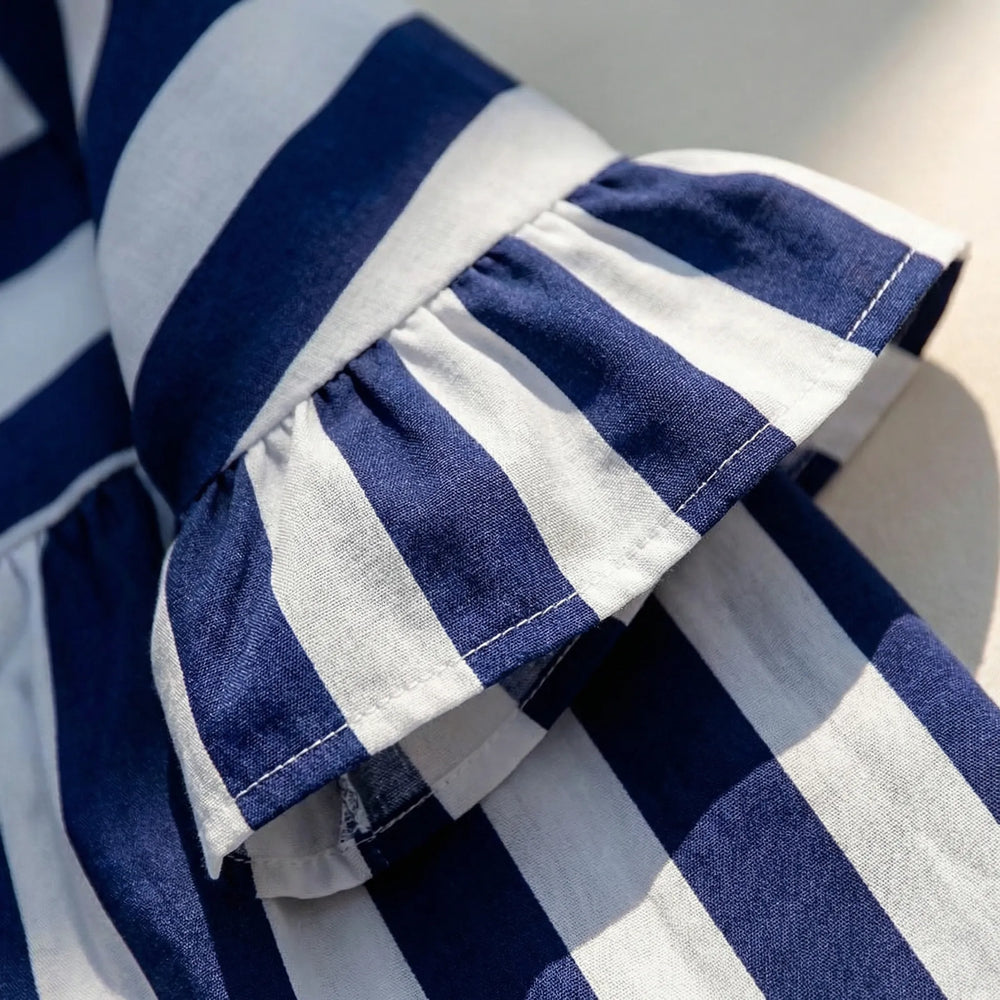 Strivella - Striped Short Sleeve Midi Dress
