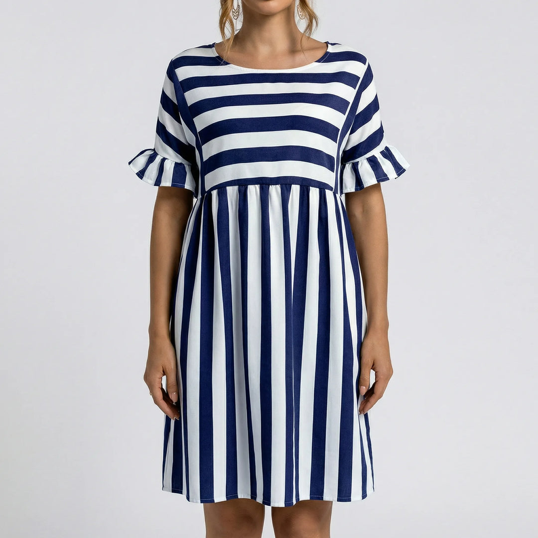 Strivella - Striped Short Sleeve Midi Dress