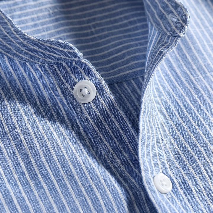 Strivelo - Striped Band Collar Henley Shirt