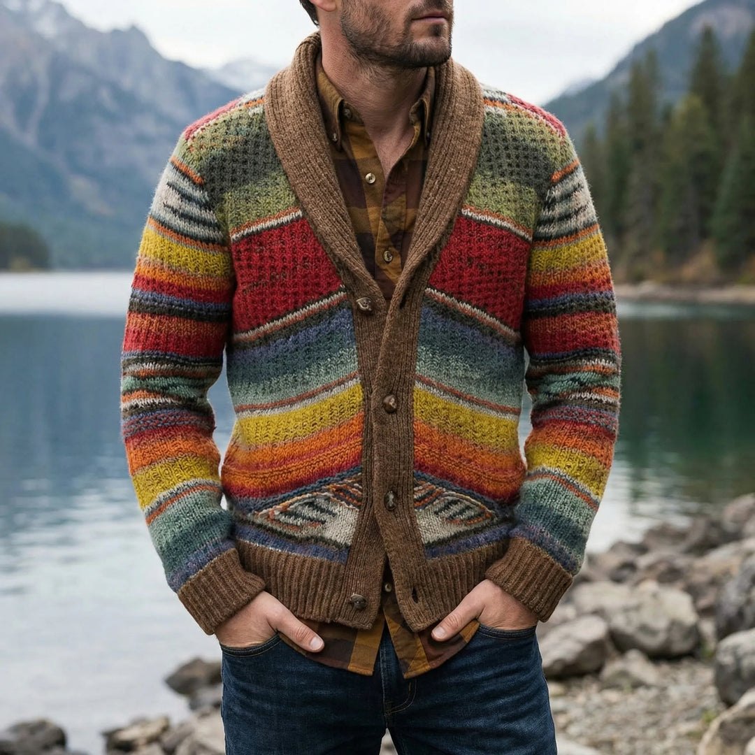 Strivox - Open-Front Striped Knit Cardigan